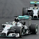 Lewis Hamilton (GBR) Mercedes AMG F1 W05 leads Nico Rosberg (GER) Mercedes AMG F1 W05. Formula One World Championship, Rd11, Hungarian Grand Prix, Race Day, Hungaroring, Hungary. Sunday 27 July 2014. © Sutton Motorsport Images