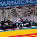 Mercedes' British driver Lewis Hamilton drives during the third practice session ahead of the Abu