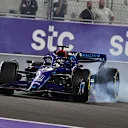 Williams' Thai driver Alex Albon locks his brakes during the 2022 Saudi Arabia Formula One Grand Prix at the Jeddah Corniche Circuit on March 27, 2022. (Photo by ANDREJ ISAKOVIC / AFP) (Photo by ANDREJ ISAKOVIC/AFP via Getty Images)
