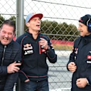 Max Verstappen (NDL) Scuderia Toro Rosso with father Jos Verstappen (NDL) and Franz Tost (AUT) Scuderia Toro Rosso Team Principal at Formula One Testing, Day Three, Barcelona, Spain, 28 February 2015.