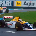 1993 European Grand Prix.
Donington Park, England.
9-11 April 1993.
Alain Prost leads teammate