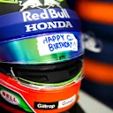 A birthday message on the visor of Brendon Hartley, Toro Rosso during the Brazilian GP on November 10, 2018 in Autodromo Jose Carlos Pace, Brazil. (Photo by Andy Hone / LAT Images)