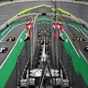 Sebastian Vettel, Ferrari SF71H, Charles Leclerc, Alfa Romeo Sauber C37 and Nico Hulkenberg, Renault Sport F1 Team R.S. 18 during the Brazilian GP on November 10, 2018 in Autodromo Jose Carlos Pace, Brazil. (Photo by Jerry Andre / Sutton Images)