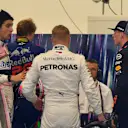 Max Verstappen, Red Bull Racing and Esteban Ocon, Racing Point Force India square up after the race following their on track crash during the Brazilian GP on November 11, 2018 in Autodromo Jose Carlos Pace, Brazil. (Photo by Sutton Images)
