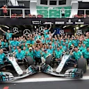Lewis Hamilton, Mercedes AMG F1, Valtteri Bottas, Mercedes AMG F1, and the Mercedes team celebrate after securing the drivers and constructors titles for 2018 during the Brazilian GP at Autódromo José Carlos Pace on November 11, 2018. (Photo by Steve Etherington / LAT Images)