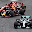 Valtteri Bottas, Mercedes AMG F1 W09 EQ Power+, leads Max Verstappen, Red Bull Racing RB14, and Sebastian Vettel, Ferrari SF71H during the Brazilian GP at Autódromo José Carlos Pace on November 11, 2018. (Photo by Steve Etherington / LAT Images)