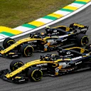 Nico Hulkenberg, Renault Sport F1 Team R.S. 18, battles with Carlos Sainz Jr., Renault Sport F1 Team R.S. 18 during the Brazilian GP on November 11, 2018 in Autodromo Jose Carlos Pace, Brazil. (Photo by Glenn Dunbar / LAT Images)