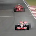 Lewis Hamilton (GBR) Mclaren MP4-22 leads Kimi Raikkonen (FIN) Ferrari F2007 
Formula One World Championship, Rd16, Chinese Grand Prix, Race Day, Shanghai International Circuit, Shanghai, China, Sunday 7 October 2007.
 © Sutton Motorsport Images