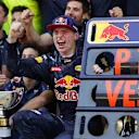 Race winner Max Verstappen (NED) Red Bull Racing celebrates with the team at Formula One World Championship, Rd5, Spanish Grand Prix, Race, Barcelona, Spain, Sunday 15 May 2016. BEST IMAGE © Sutton Images + 44 1327 352188,Sutton Images + 44 1327 352188
