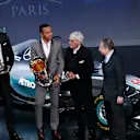 Mercedes' Lewis Hamilton and Toto Wolff, with FIA President Jean Todt and Formula One group CEO Bernie Ecclestone, portrait during the FIA Prize Giving 2015 on December 4th 2015, at Paris, France. © FIA
