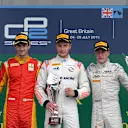 Podium (L to R): Second placed Alexander Rossi (USA) Racing Engineering, race winner Sergey Sirotkin (RUS) Rapax and third placed Stoffel Vandoorne (BEL) ART Grand Prix celebrate on the podium at GP2 Series, Rd5, Silverstone, Britain, 3-5 July 2015. © Sutton Motorsport Images