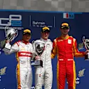 (L to R): Second placed Rio Haryanto (INA) Trident, race winner Stoffel Vandoorne (BEL) ART Grand Prix and third placed Alexander Rossi (USA) Racing Engineering celebrate on the podium at GP2 Series, Rd1, Bahrain International Circuit, Sakhir, Bahrain, 17-19 April 2015. © Sutton Motorsport Images