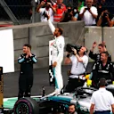 AUTODROMO HERMANOS RODRIGUEZ, MEXICO - OCTOBER 28: Lewis Hamilton, Mercedes AMG F1 W09 EQ Power+, celebrates in Parc Ferme after winning his fifth World Championship during the Mexican GP at Autodromo Hermanos Rodriguez on October 28, 2018 in Autodromo Hermanos Rodriguez, Mexico. (Photo by Andy Hone / LAT Images)