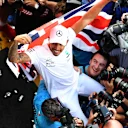 www.sutton-images.com

Lewis Hamilton, Mercedes AMG F1 celebrates with the team and the Union flag at Formula One World Championship, Rd19, Mexican Grand Prix, Race, Circuit Hermanos Rodriguez, Mexico City, Mexico, Sunday 28 October 2018.