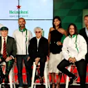 Heineken announces global partnership with Formula One Management. Pictured (back row, left to right): Scott Quinnell, Gianluca Di Tondo, Stephanie Sigman, David Coulthard, (front row left to right) Sir Jackie Stewart, Bernie Ecclestone and Carlos Puyol. © Heineken © 2016 Getty Images