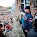 Max Verstappen thronged by fans in the centre of Zandvoort © Chris Schotanus