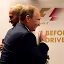Russian President Vladimir Putin with Mercedes' Lewis Hamilton at the 2015 Formula 1 Russian Grand Prix in Sochi. © Mario Renzi