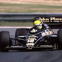 Pole sitter Ayrton Senna (BRA) Lotus 98T finished the race in second position - but was frequently spectacular. Hungarian Grand Prix, Rd 11, Hungaroring, Budapest, Hungary, 10August 1986. © Sutton Motorsport Images