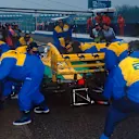 Benetton's crew, seen here changing the tyres on Riccardo Patrese's car at the 1993 European Grand Prix, were standard setters for pit stops pre-1994. © LAT Photographic