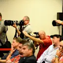 Photographers in the press conference at Formula One World Championship, Rd19, Abu Dhabi Grand Prix, Preparations, Yas Marina Circuit, Abu Dhabi, UAE, Thursday 26 November 2015. © Sutton Motorsport Images