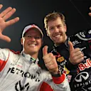 Michael Schumacher and Sebastian Vettel celebrate a sixth successive Nations Cup win in 2012. © Race Of Champions