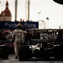 SOCHI AUTODROM, RUSSIAN FEDERATION - SEPTEMBER 30: Lewis Hamilton, Mercedes AMG F1 W09 EQ Power+, 1st position, arrives in Parc Ferme during the Russian GP at Sochi Autodrom on September 30, 2018 in Sochi Autodrom, Russian Federation. (Photo by Zak Mauger / LAT Images)