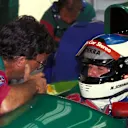 Michael Schumacher (GER) Jordan 191 talks with Eddie Jordan (IRL) Jordan Team owner. 

Formula One World Championship. Belgium Grand Prix, Spa, Belgium. 25 August 1991. © Sutton Motorsport Images
