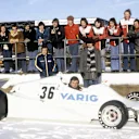 How’s this for a launch to remember? A young Riccardo Patrese tries to stay warm in the cockpit as Arrows launch the FA/1 at a snowy Silverstone in January 1978. © LAT