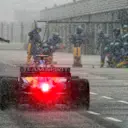 “It may be snowing, but that doesn’t mean pit stop practice is cancelled!” Fernando Alonso and Renault keep working during a snowy test session at Silverstone in February 2005. © Sutton Motorsport Images
