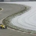 It may have a temperate climate most of the time, but snow has interrupted testing in Barcelona before. Here Ralph Firman guides his Jordan between snow covered gravel traps in February 2003. © Sutton Motorsport Images