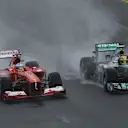 Fernando Alonso (ESP) Ferrari F138 and Lewis Hamilton (GBR) Mercedes AMG F1 W04. Formula One World Championship, Rd1, Australian Grand Prix, Qualifying, Albert Park, Melbourne, Australia, Saturday 16 March 2013. © Sutton Motorsport Images