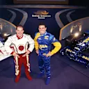 Jacques Villeneuve (CDN) and Riccardo Zonta (BRA) with their dual-liveried cars at British American Racing's 1999 Launch, BAR Factory, Brackley, England, 6 January 1999. © Sutton Motorsport Images