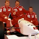 (L to R): Mika Hakkinen (FIN) McLaren, Nigel Mansell (GBR) McLaren and Jan Magnussen (DEN) McLaren at McLaren MP4-10 Launch, Science Museum, London, England, 17 February 1995. © Sutton Motorsport Images