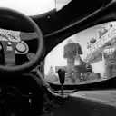 A view from inside the cockpit of the six-wheeled Tyrrell P34 which had clear cut-outs incorporated into the bodywork to allow the drivers to see the small front wheels. German Grand Prix, Nurburgring, 1 August 1976. © Sutton Motorsport Images