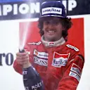 Race winner Alain Prost (FRA) Mclaren celebrates after equalling Jackie Stewart's (GBR) record number of twenty-seven wins. 
Formula One World Championship, Rd 3, Belgian Grand Prix, Spa-Francorchamps, 17 May 1987. © Sutton Motorsport Images
