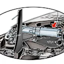 The Mercedes uses hydraulic actuation for its inboard heave spring (denoted by the red arrow)...