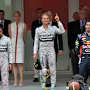 Podium and results:
1st Nico Rosberg (GER) Mercedes AMG F1, centre.
2nd Lewis Hamilton (GBR) Mercedes AMG F1, left.
3rd Daniel Ricciardo (AUS) Red Bull Racing, right.
HSH Prince Albert of Monaco (MON) and his wife SAS Princess Charlene (RSA) are in the background.
Formula One World Championship, Rd6, Monaco Grand Prix, Race, Monte-Carlo, Monaco, Sunday 25 May 2014. © Sutton Motorsport Images