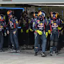 Red Bull Racing mechanics prepare for a pit stop. Formula One Testing, Day Two, Bahrain International Circuit, Sakhir, Bahrain, Friday, 28 February 2014 © Sutton Images. No reproduction without permission