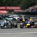 (L to R): Lewis Hamilton (GBR) Mercedes AMG F1 W05 alongside Sebastian Vettel (GER) Red Bull Racing RB10 at the start of the race.
Formula One World Championship, Rd12, Belgian Grand Prix, Race Day, Spa-Francorchamps, Belgium, Sunday 24 August 2014.