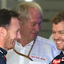 (L to R): Christian Horner (GBR) Red Bull Racing Team Principal, Dr Helmut Marko (AUT) Red Bull Motorsport Consultant and Sebastian Vettel (GER) Red Bull Racing.
Formula One World Championship, Rd15, Japanese Grand Prix, Qualifying, Suzuka, Japan, Saturday 4 October 2014.