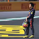 Red Bull's Mexican driver Sergio Perez reacts after a collision during the Formula One Saudi Arabian Grand Prix at the Jeddah Corniche Circuit in Jeddah on December 5, 2021. (Photo by Giuseppe CACACE / AFP) (Photo by GIUSEPPE CACACE/AFP via Getty Images)