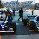 Damon Hill (Williams FW16B Renault) 1st position is congratulated by Michael Schumacher (Benetton Ford) who finished in 2nd position. 1994 Japanese Grand Prix. Suzuka, Japan. 6-8 November 1994. © Sutton Images
Japanese GP, Suzuka, 6 November 1994