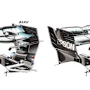 Mercedes returned to a more conventional-looking rear wing after their Baku special (left). © Giorgio Piola