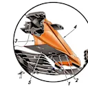 The underside of the nose is incredibly complex, with the nose nostrils feeding a slot (1,2) which in turn feeds the cape vane (3,5). The vertical slots (4) allow further airflow through. © Giorgio Piola