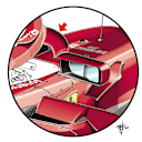 Ferrari's wing mirrors now attach to the halo with a new mounting point. © Giorgio Piola