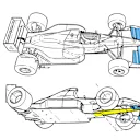 The innovative angled nose of the Tyrrell 019 can be clearly seen from below © Giorgio Piola