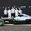 (L to R): Andy Cowell (GBR) Managing Director, Mercedes AMG High Performance Powertrains, Lewis Hamilton (GBR) Mercedes AMG F1, Toto Wolff (AUT) Mercedes AMG F1 Director of Motorsport, Nico Rosberg (GER) Mercedes AMG F1 and Paddy Lowe (GBR) Mercedes AMG F1 Executive Director (Technical) with the Mercedes-Benz F1 W07 Hybrid at Formula One Testing, Day One, Barcelona, Spain, Monday 22 February 2016. © Sutton Motorsport Images