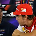 Sebastian Vettel (GER) Red Bull Racing and Fernando Alonso (ESP) Ferrari in the Press Conference. Formula One World Championship, Rd1, Australian Grand Prix, Preparations, Albert Park, Melbourne, Australia, Thursday, 13 March 2014 © Sutton Images. No reproduction without permission