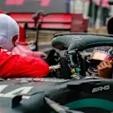 Sebastian Vettel, Ferrari, 3rd position, congratulates Lewis Hamilton, Mercedes-AMG Petronas F1, 1st position, in Parc Ferme after the latter secured his 7th world drivers title