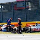 Crash at the first restart of the race, 55 SAINZ Carlos (spa), McLaren Renault F1 MCL35, 20 MAGNUSSEN Kevin (dnk), Haas F1 Team VF-20 Ferrari, action during the Formula 1 Pirelli Gran Premio Della Toscana Ferrari 1000, 2020 Tuscan Grand Prix, from September 11 to 13, 2020 on the Autodromo Internazionale del Mugello, in Scarperia e San Piero, near Florence, Italy - Photo Antonin Vincent / DPPI